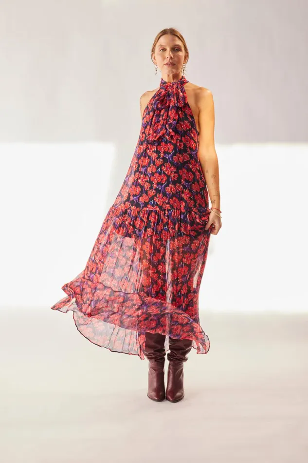 Indiana Maxi Chiffon Watercolor Onyx Women Natalie Martin Dresses