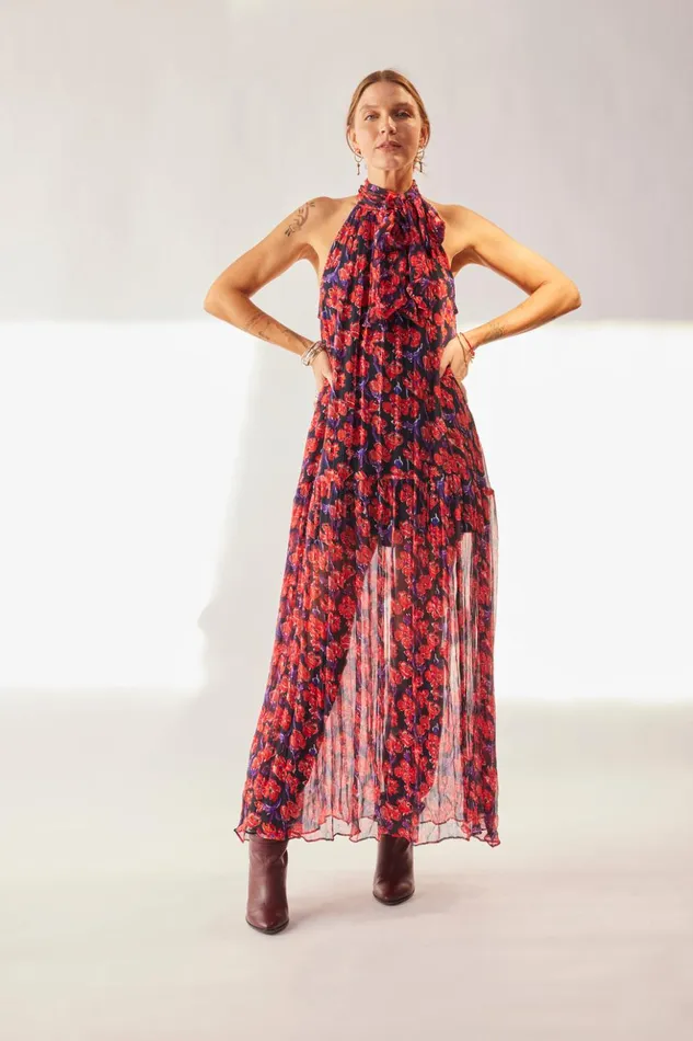 Indiana Maxi Chiffon Watercolor Onyx Women Natalie Martin Dresses