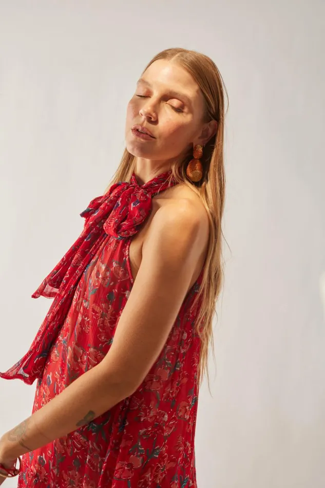 Indiana Maxi Chiffon Watercolor Vermillion Women Natalie Martin Dresses