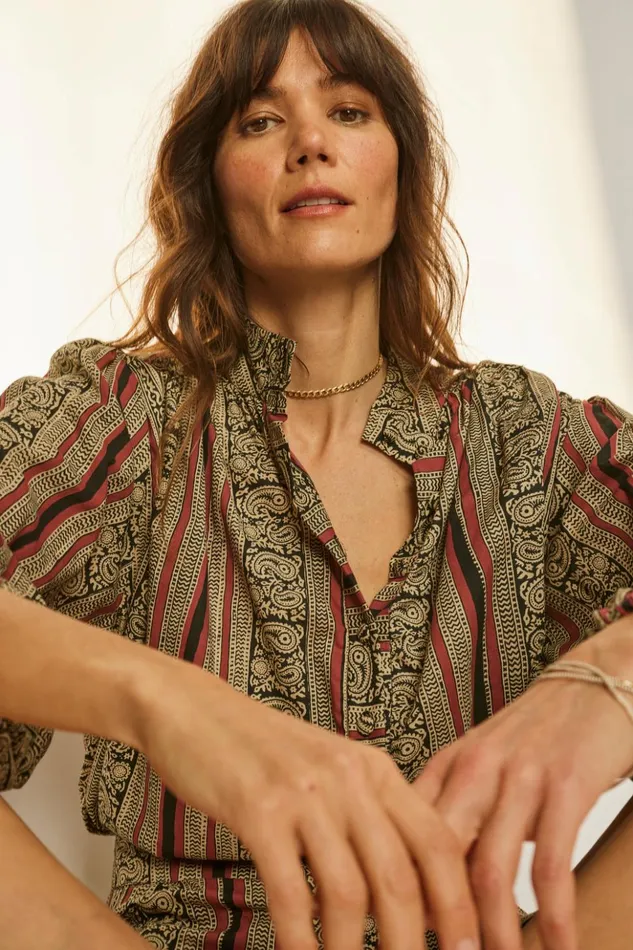 Iris Top Paisley Stripe Black Women Natalie Martin Tops Iris Top Paisley Stripe Black Women Natalie Martin Tops