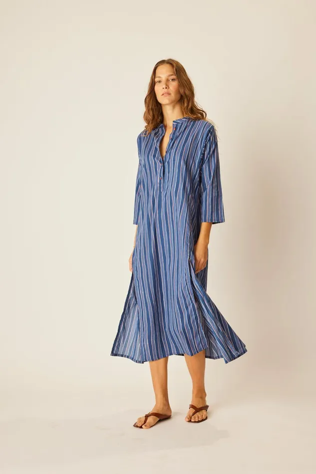 Isobel Dress Batik Stripe Navy Women Natalie Martin Coverups