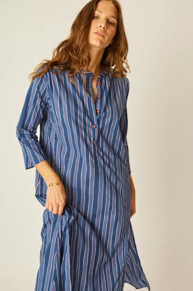 Isobel Dress Batik Stripe Navy Women Natalie Martin Coverups