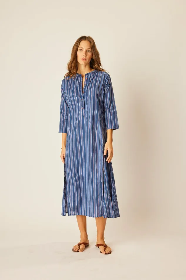 Isobel Dress Batik Stripe Navy Women Natalie Martin Coverups