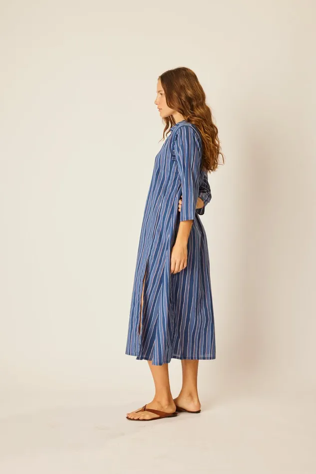 Isobel Dress Batik Stripe Navy Women Natalie Martin Coverups