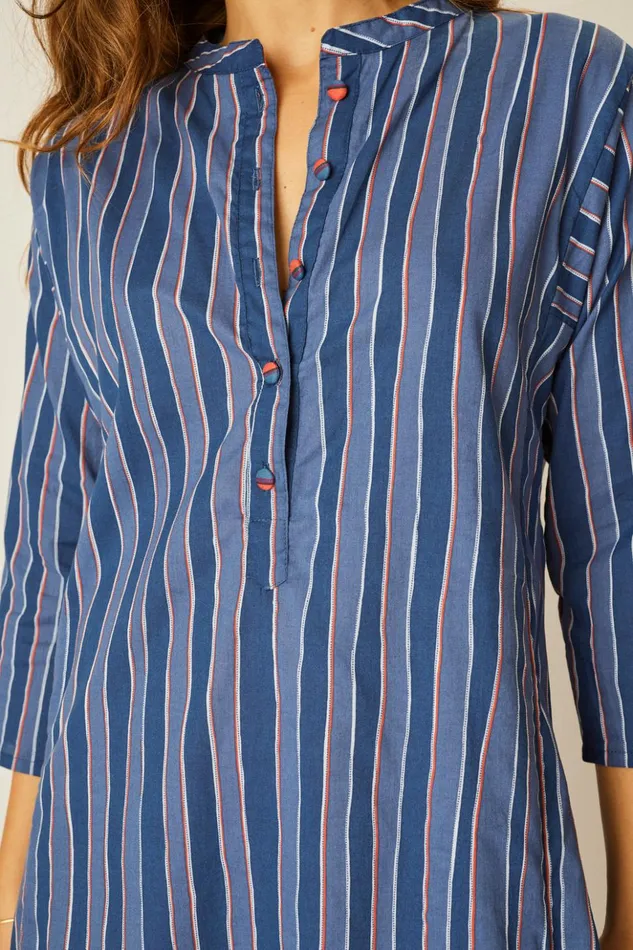 Isobel Dress Batik Stripe Navy Women Natalie Martin Coverups