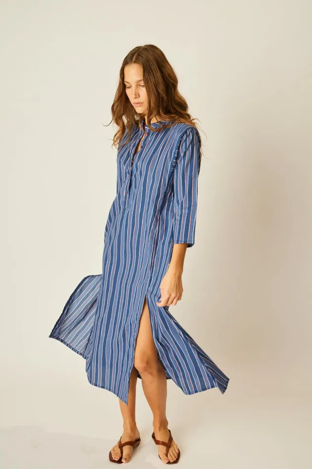 Isobel Dress Batik Stripe Navy Women Natalie Martin Dresses