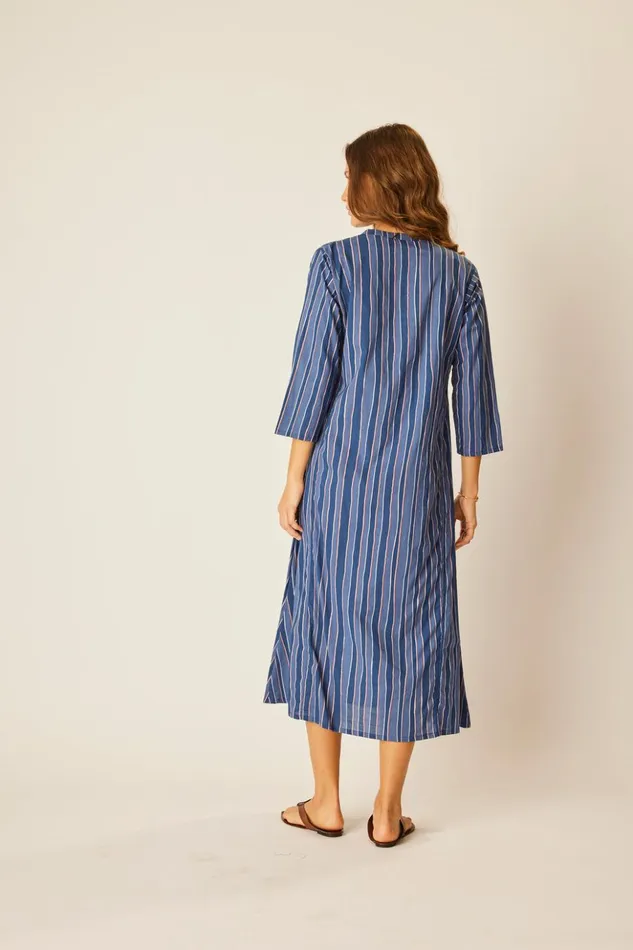 Isobel Dress Batik Stripe Navy Women Natalie Martin Dresses