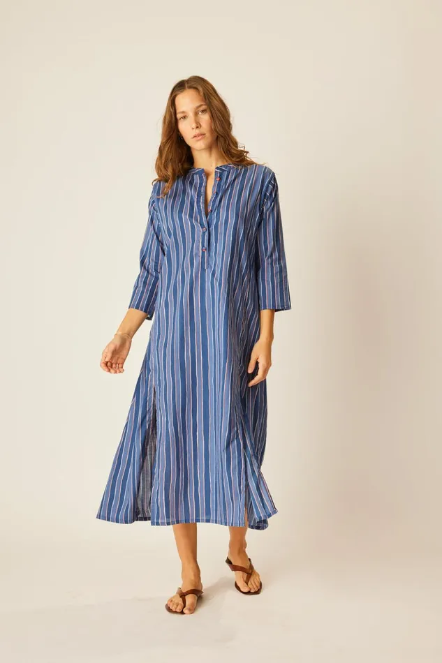Isobel Dress Batik Stripe Navy Women Natalie Martin Dresses