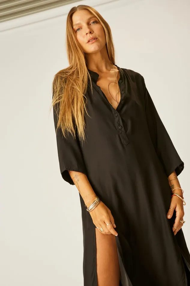 Isobel Dress Black Silk Women Natalie Martin Coverups