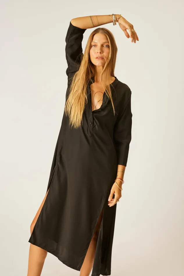 Isobel Dress Black Silk Women Natalie Martin Coverups