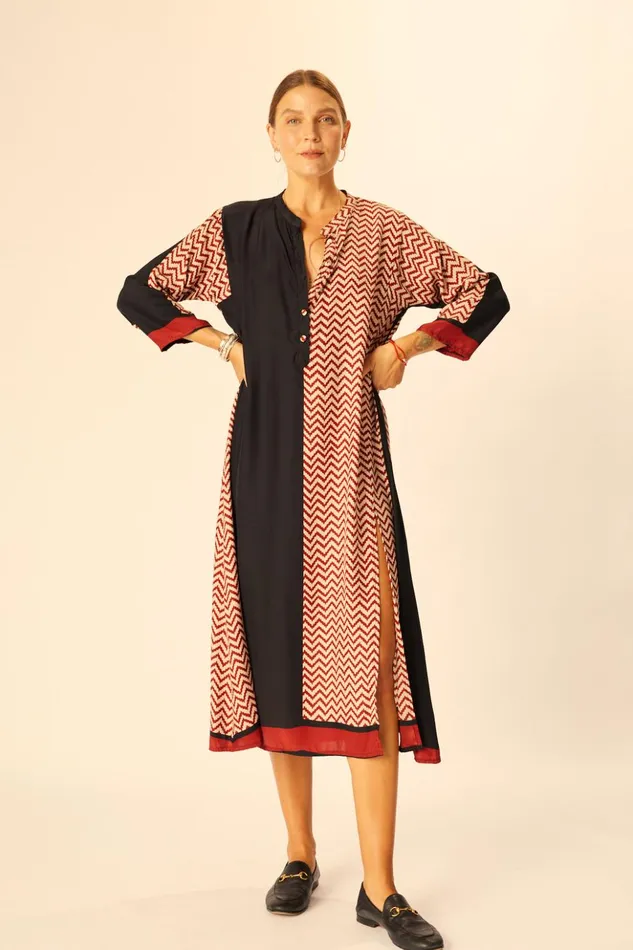 Isobel Dress Block Zigzag Noire Women Natalie Martin Coverups
