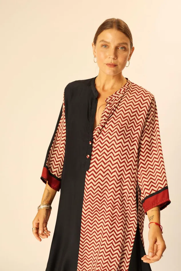 Isobel Dress Block Zigzag Noire Women Natalie Martin Coverups