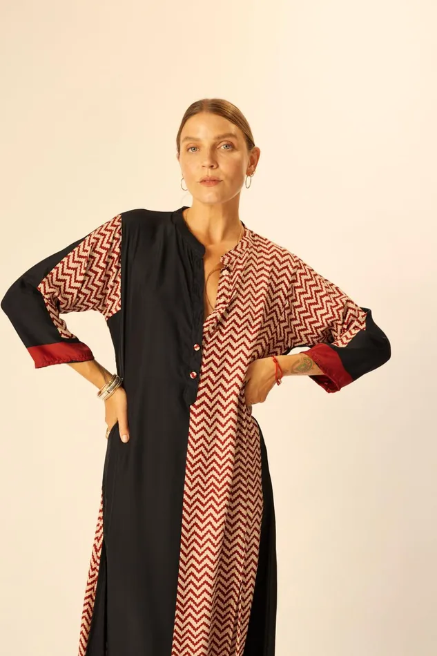 Isobel Dress Block Zigzag Noire Women Natalie Martin Coverups
