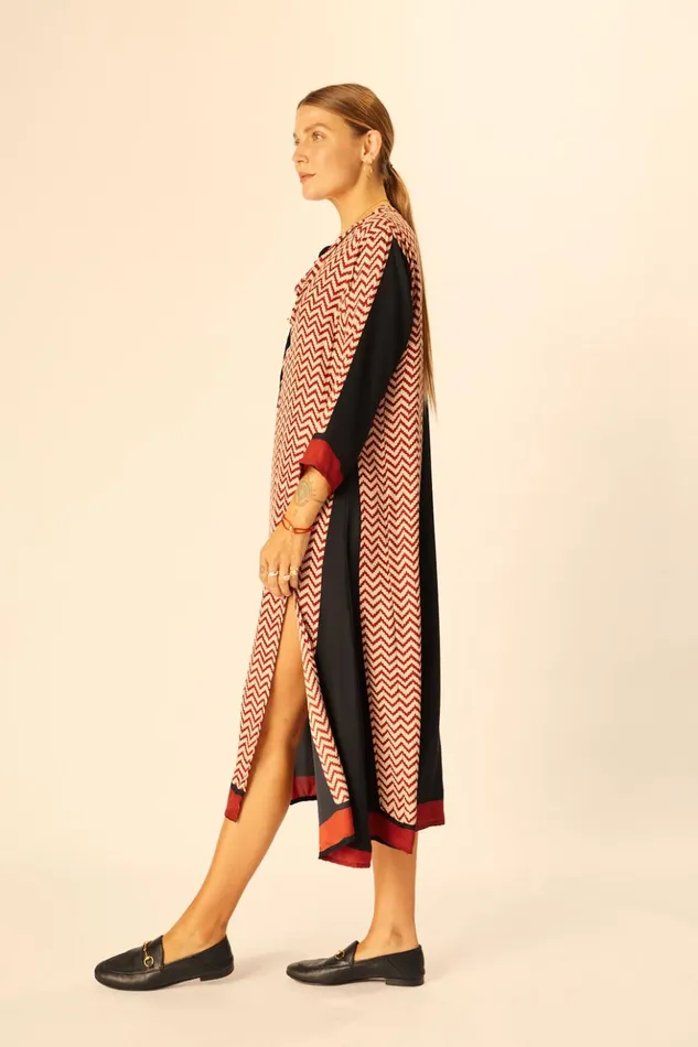 Isobel Dress Block Zigzag Noire Women Natalie Martin Coverups