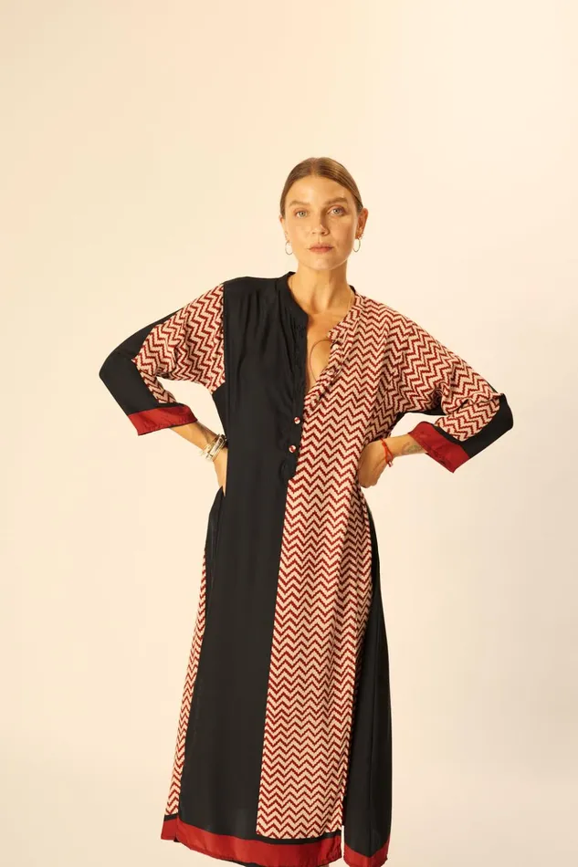 Isobel Dress Block Zigzag Noire Women Natalie Martin Coverups