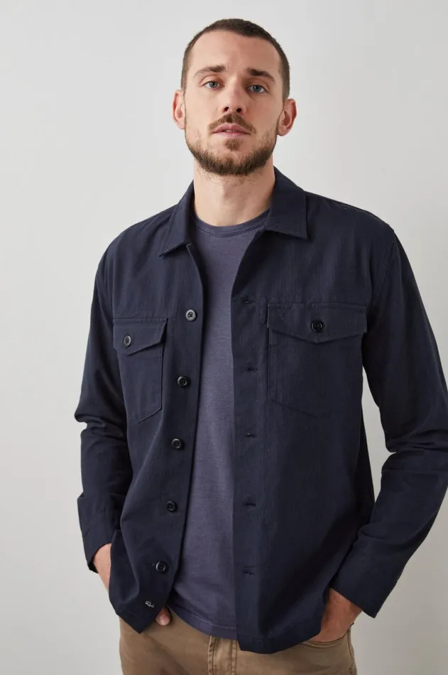 Jackets and Coats Men Rails Kerouac Shirt Jacket Navy Charcoal Pin Stripe