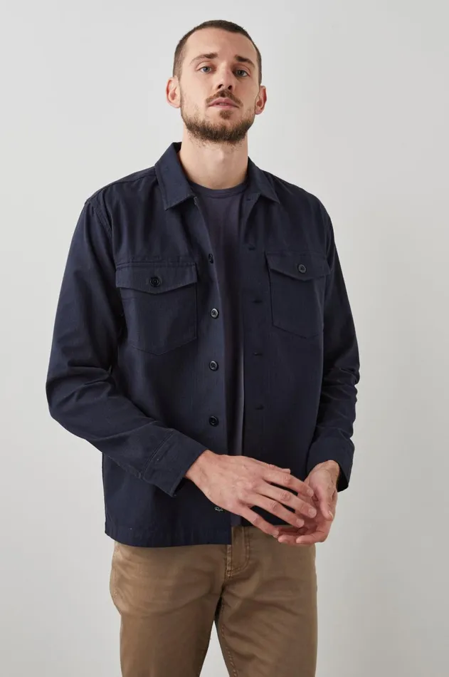 Jackets and Coats Men Rails Kerouac Shirt Jacket Navy Charcoal Pin Stripe