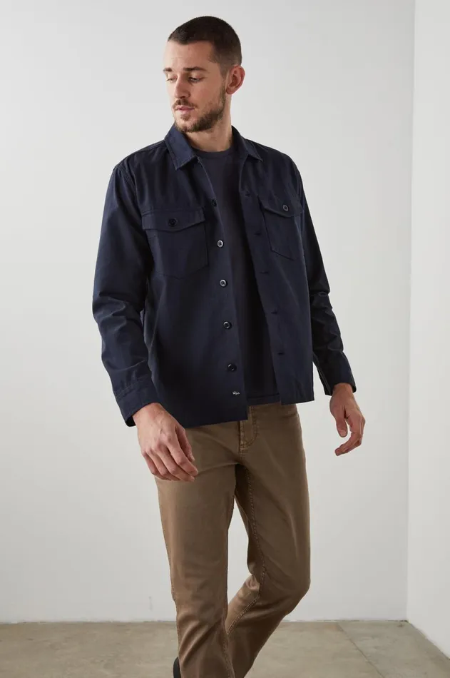 Jackets and Coats Men Rails Kerouac Shirt Jacket Navy Charcoal Pin Stripe