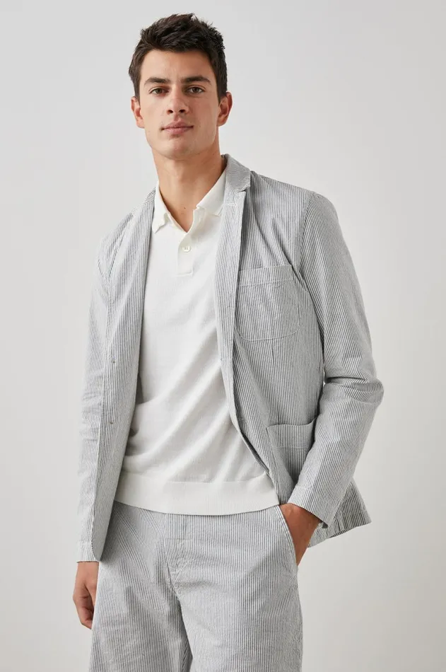 Jackets and Coats Men Rails Sorrento Blazer Navy Seersucker