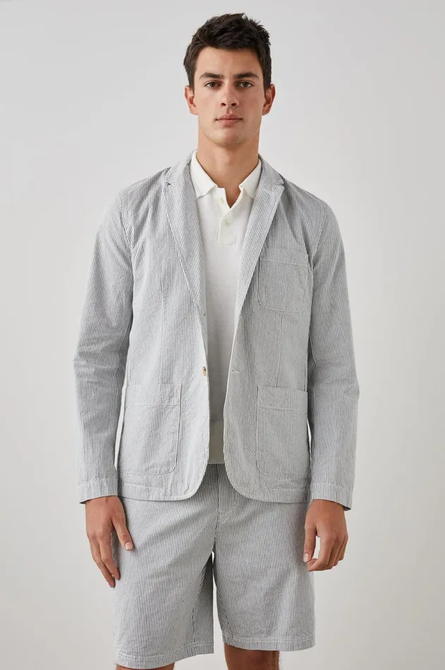Jackets and Coats Men Rails Sorrento Blazer Navy Seersucker