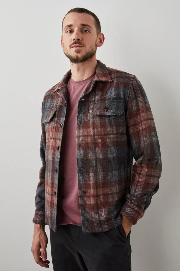Jackets and Coats Men Rails Viggo Shirt Jacket Crimson Shadow Plaid