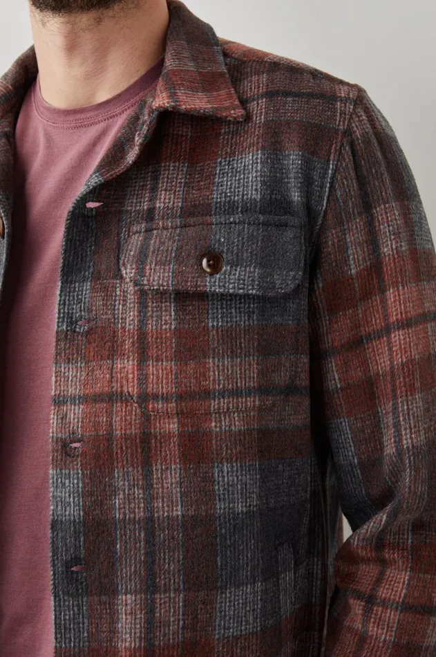 Jackets and Coats Men Rails Viggo Shirt Jacket Crimson Shadow Plaid