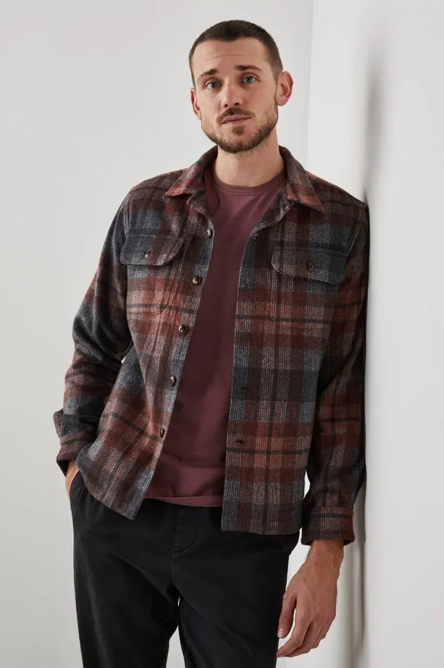 Jackets and Coats Men Rails Viggo Shirt Jacket Crimson Shadow Plaid