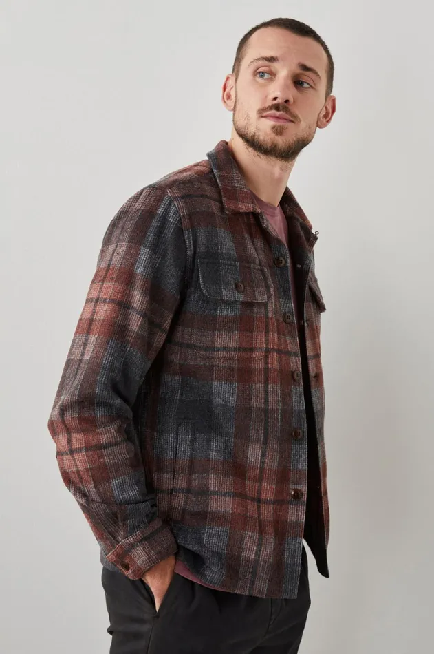 Jackets and Coats Men Rails Viggo Shirt Jacket Crimson Shadow Plaid
