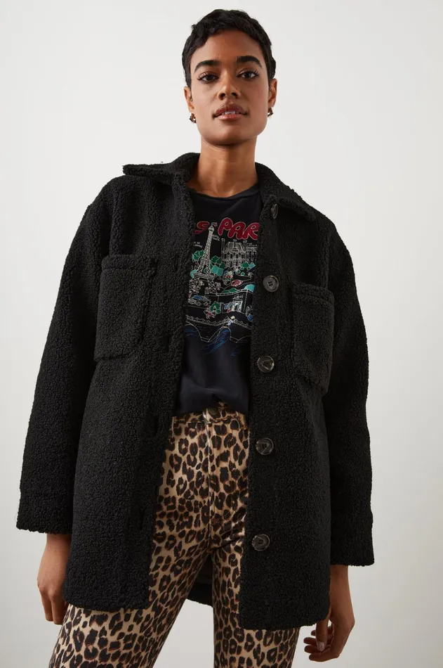 Jackets and Coats Women Rails Connie Shirt Jacket Black Teddy