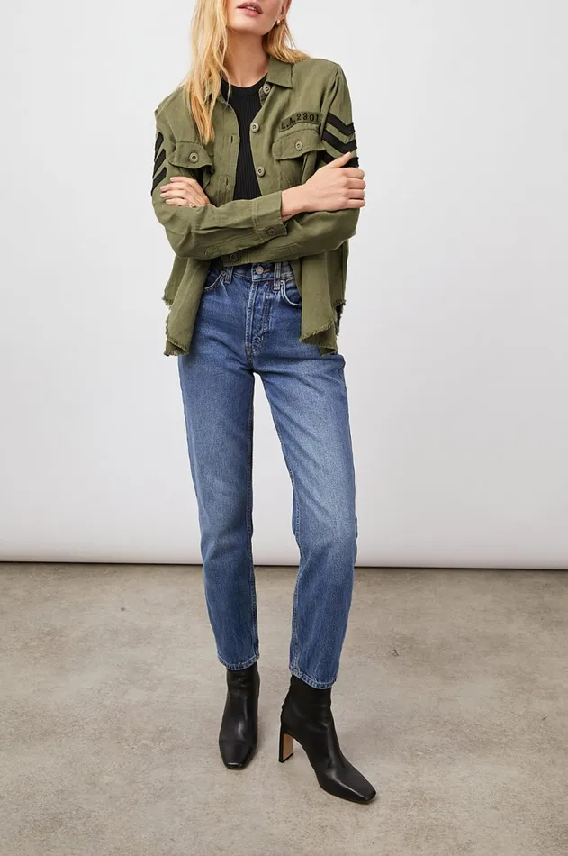 Jackets and Coats Women Rails Loren Shirt Jacket Olive Black Military Satin Patches