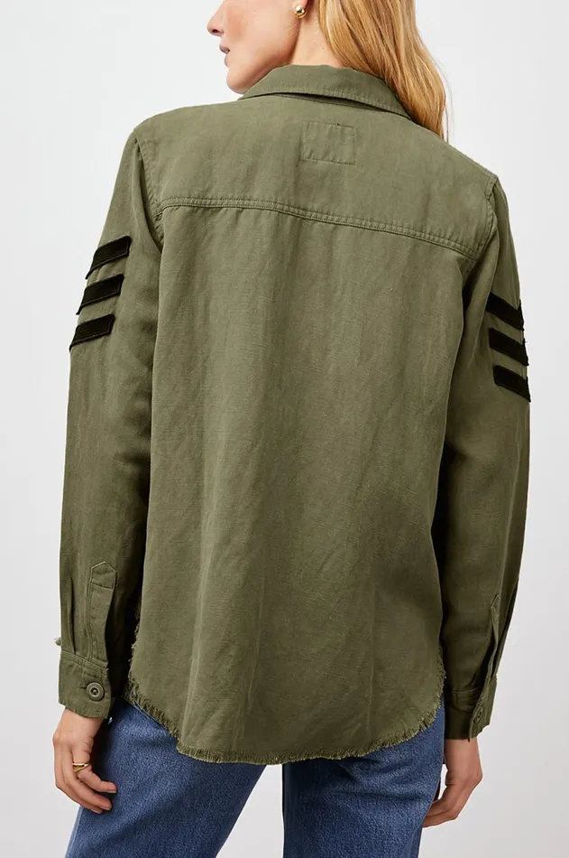 Jackets and Coats Women Rails Loren Shirt Jacket Olive Black Military Satin Patches