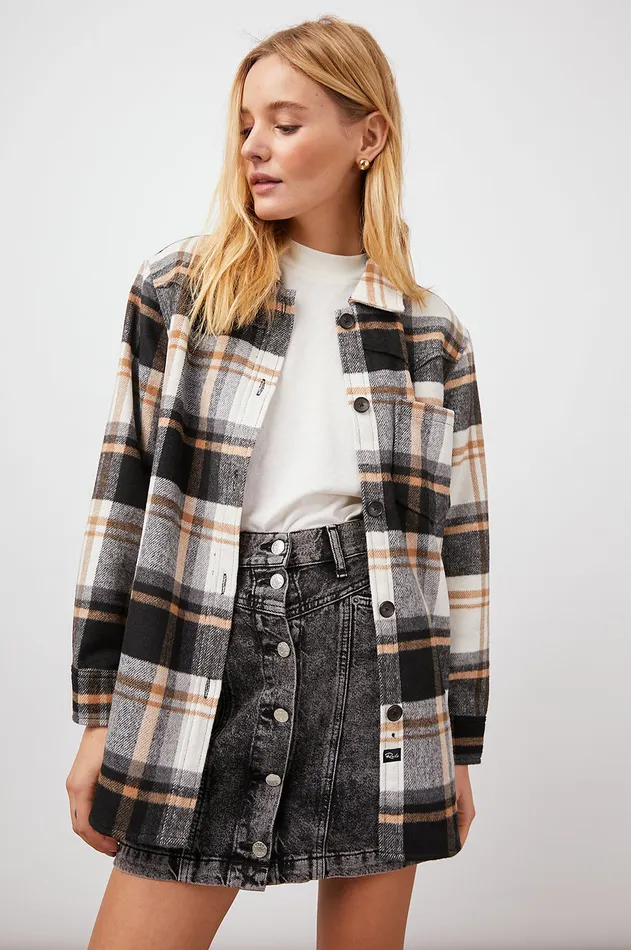 Jackets and Coats Women Rails Tripp Shirt Jacket Ivory Black Camel