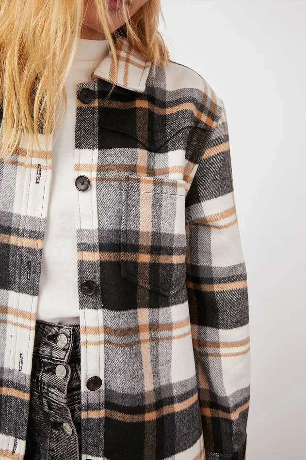 Jackets and Coats Women Rails Tripp Shirt Jacket Ivory Black Camel