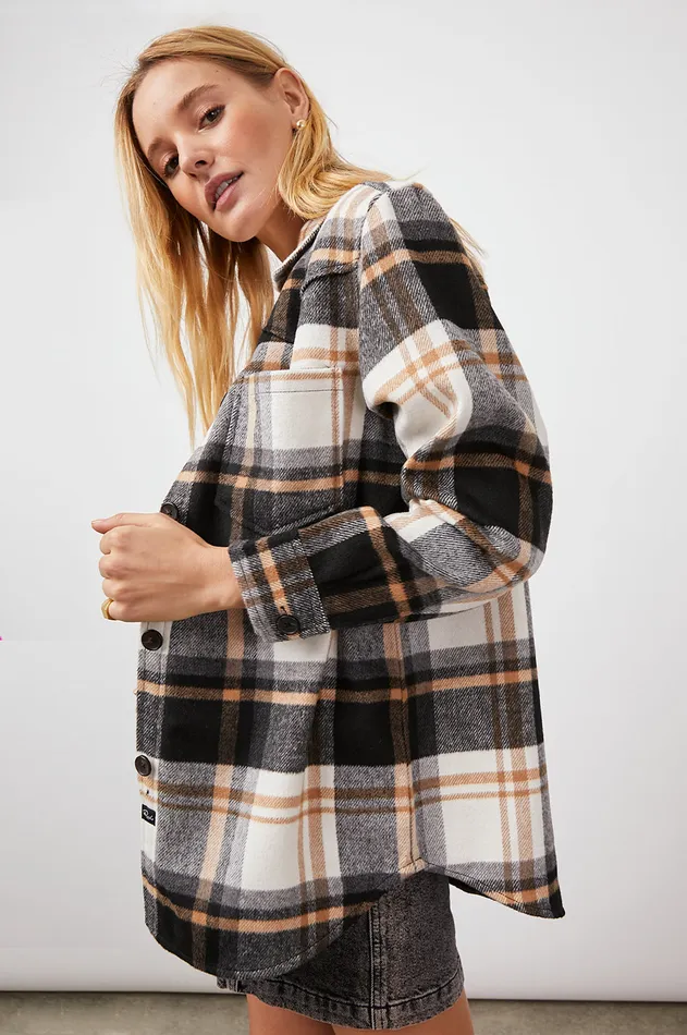 Jackets and Coats Women Rails Tripp Shirt Jacket Ivory Black Camel