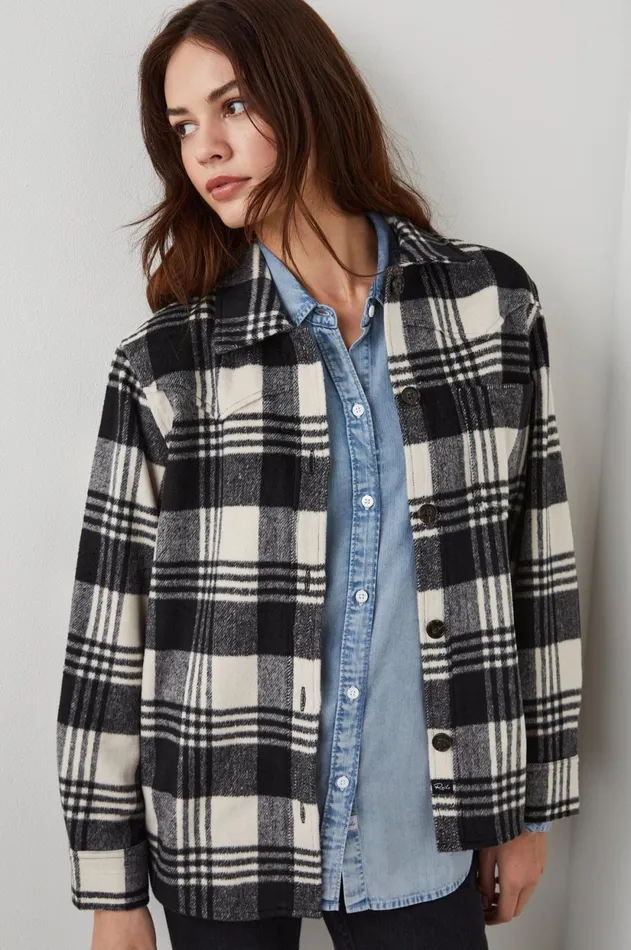 Jackets and Coats Women Rails Tripp Shirt Jacket Oyster Black