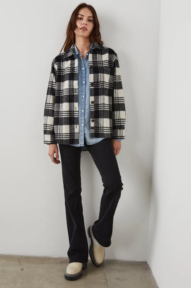 Jackets and Coats Women Rails Tripp Shirt Jacket Oyster Black