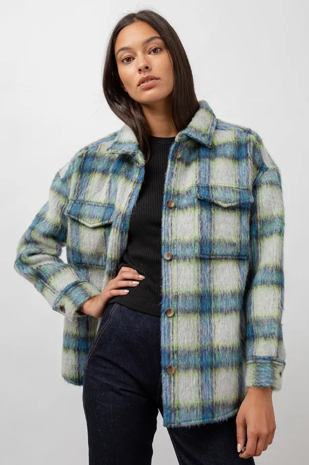Jackets and Coats Women Rails Turner Shirt Jacket Cobalt Lime Smoke