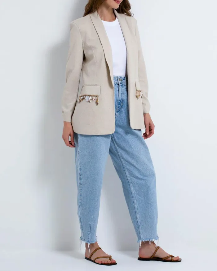 Jackets Women Patbo Seashell Beaded Boyfriend Blazer Natural