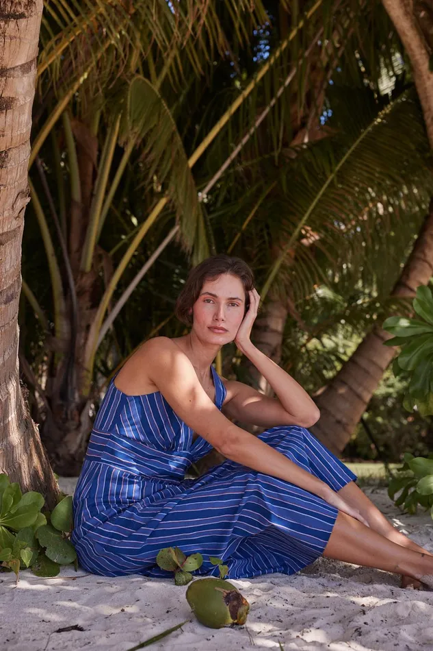 Jackie Dress Batik Stripe Navy Women Natalie Martin Dresses