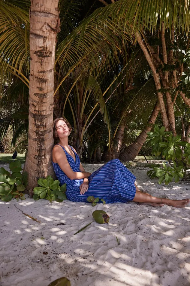 Jackie Dress Batik Stripe Navy Women Natalie Martin Dresses