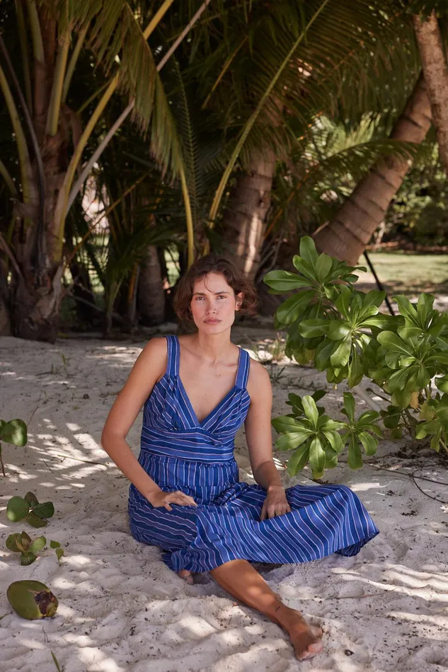 Jackie Dress Batik Stripe Navy Women Natalie Martin Dresses