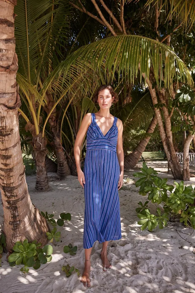 Jackie Dress Batik Stripe Navy Women Natalie Martin Dresses