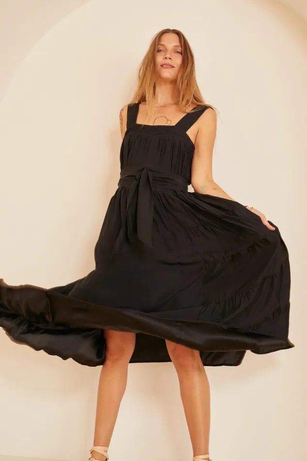 Jasmine Maxi Black Silk Women Natalie Martin Dresses