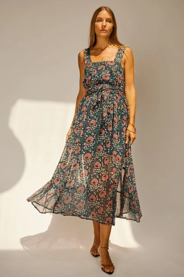 Jasmine Maxi Vintage Flowers Indigo Women Natalie Martin Dresses