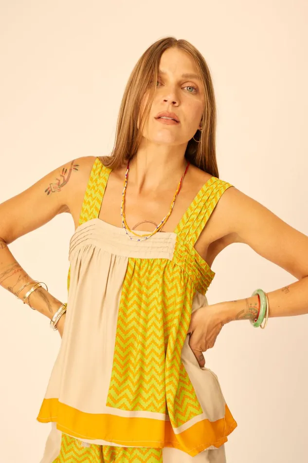 Jasmine Top Block Zigzag Tangerine Women Natalie Martin Tops