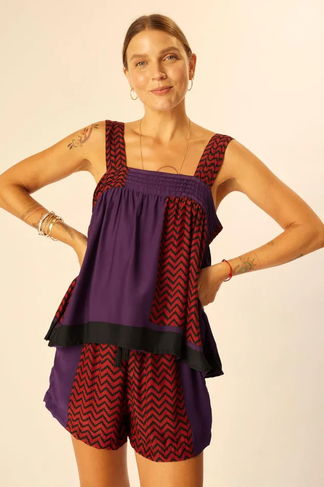 Jasper Short Block Zigzag Aubergine Women Natalie Martin Bottoms