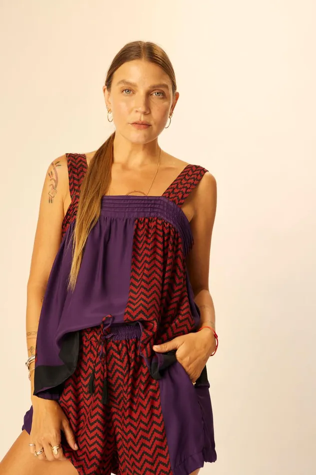 Jasper Short Block Zigzag Aubergine Women Natalie Martin Bottoms