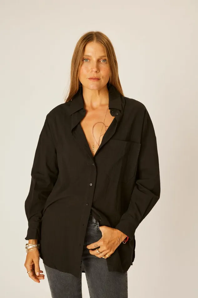 Jennifer Shirt Black Flat Cotton Women Natalie Martin Tops