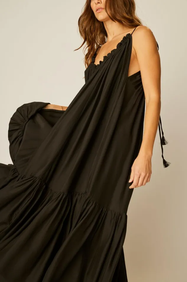 Jerusha Maxi Black Silk Women Natalie Martin Dresses
