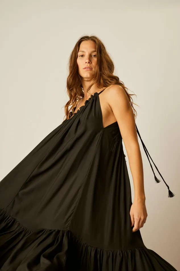 Jerusha Maxi Black Silk Women Natalie Martin Dresses